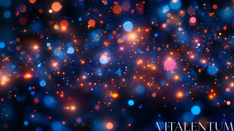 Glowing bokeh particles drift through deep blue abstract space