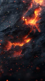 Lava Flow with Glowing Embers and Luminous Particles