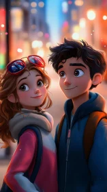 Urban Digital Characters: Two stylized figures in city light backdrop.