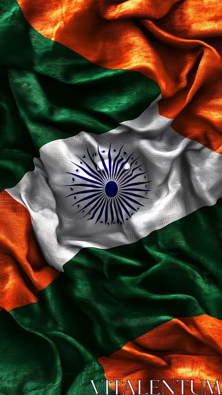 High-detail Indian flag fabric folds with stylized Ashoka Chakra