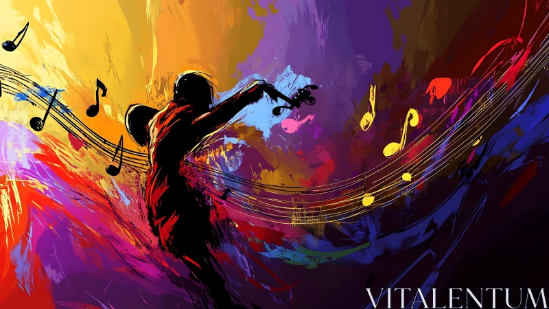 Violinist ignites neon soundwaves across a wild paintstorm.