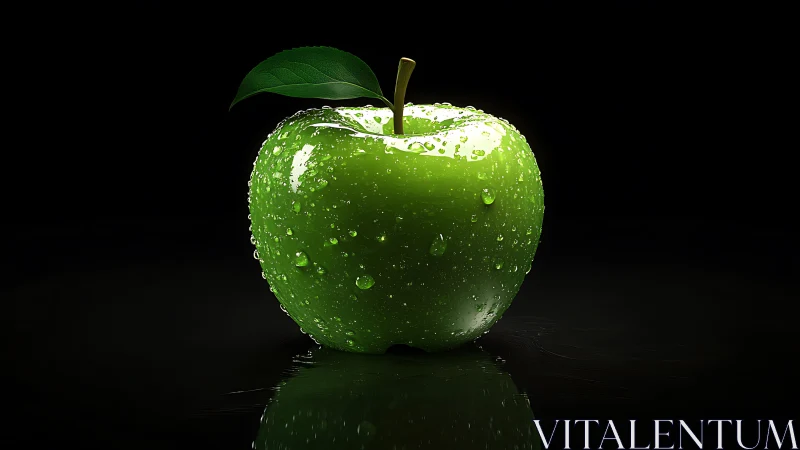 Luminous green apple rests in dramatic black studio light