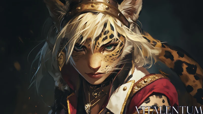 Majestic Tiger Queen in Golden Regal Attire.