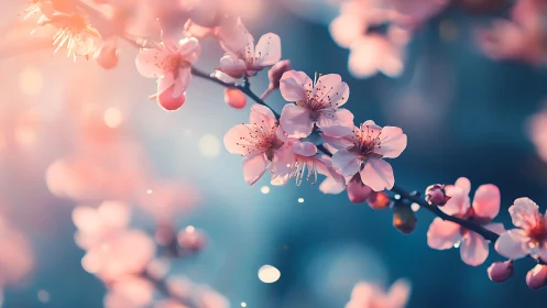 Soft-Focus Cherry Blossoms with Bokeh Background.