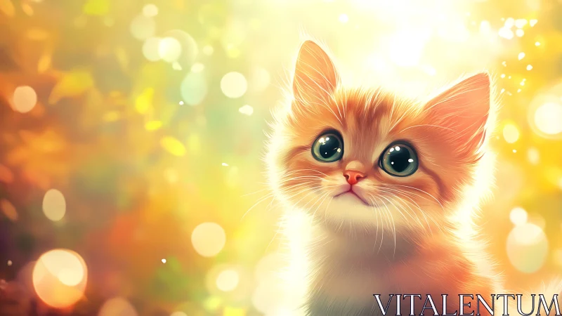 Orange and White Kitten with Blurred Warm Bokeh Background
