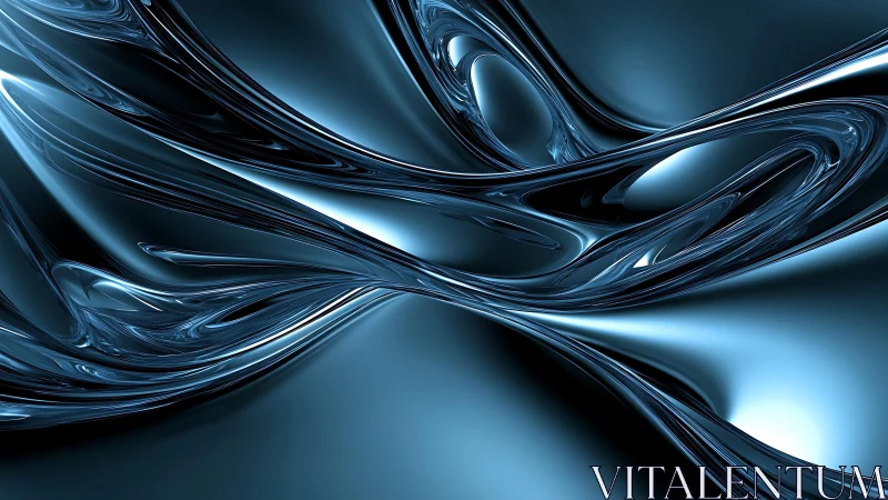 Abstract metallic blue fluid shapes in futuristic digital art style.