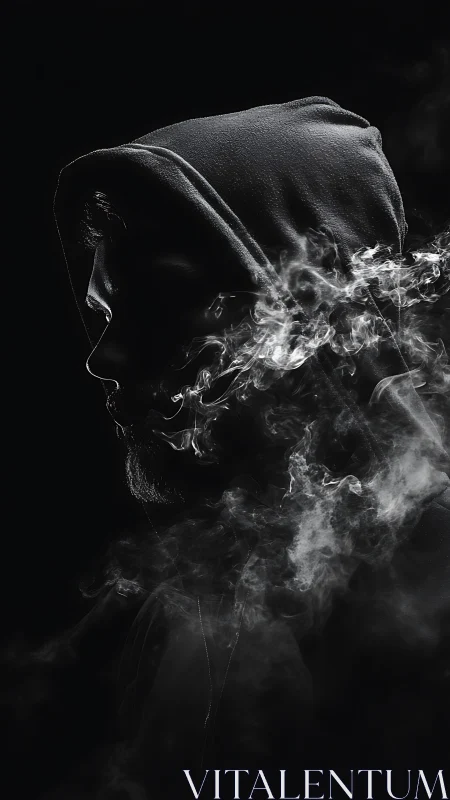 Dark hooded silhouette with swirling smoke profile art.