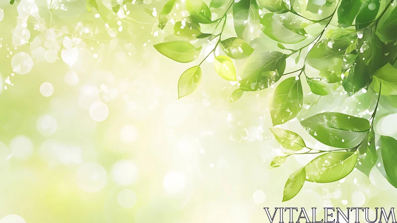 Sunlit green leaves drifting gently in soft spring light.