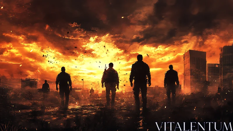 Blazing sunset welcomes survivors across a ruined cityscape