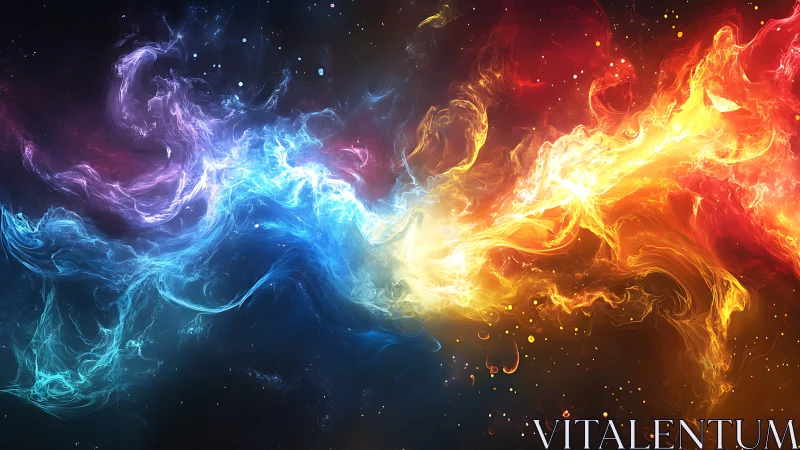 Cosmic energy streams colliding in vivid nebulae light.