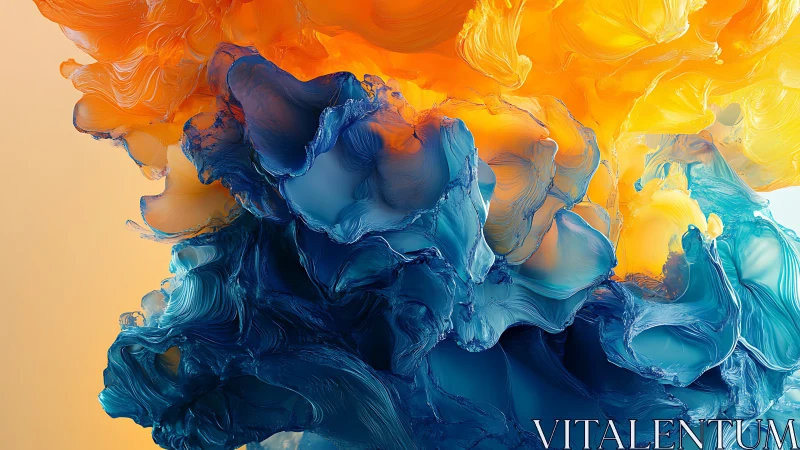 Abstract blue and orange fluid forms in digital composition.