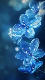 Glowing Blue Flowers Dancing in Ethereal Light