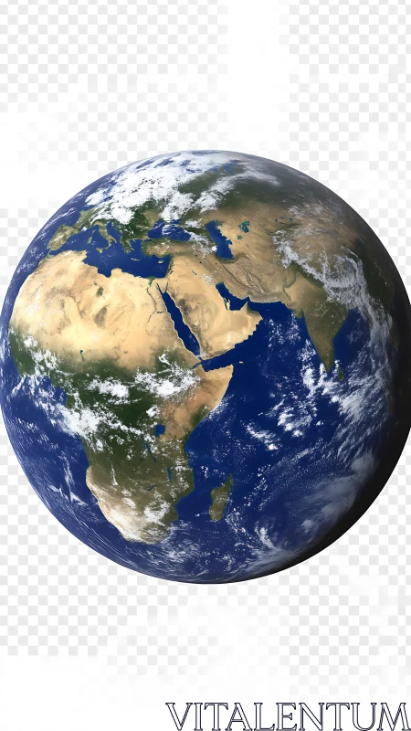 Realistic Earth globe floats over transparent space backdrop