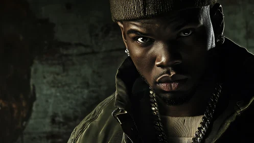 Man in low key portrait stares directly into the camera frame