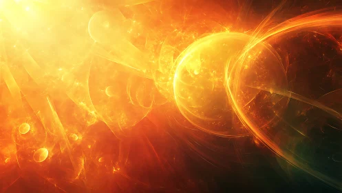 Solar firestorm orbs collide in a blazing cosmic sunrise.