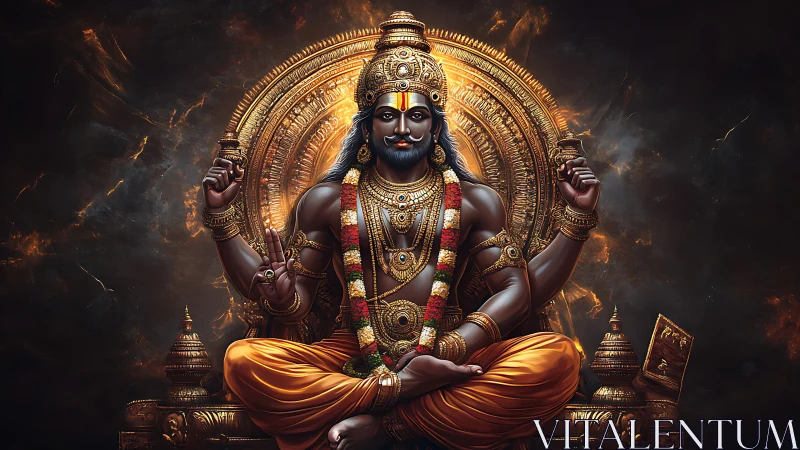 Hyperreal digital rendering of seated Hindu deity with aureole