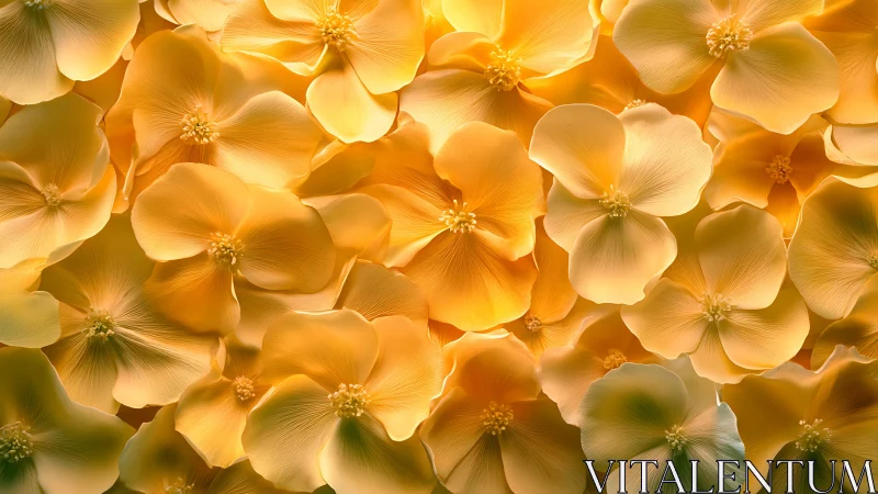 Dense cluster of translucent yellow and orange flower petals arranged tightly together overhead.