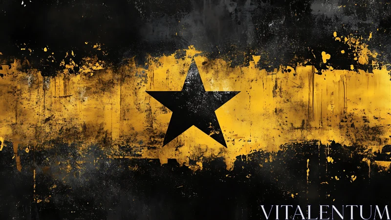 Bold black star cuts through a distressed yellow stripe banner