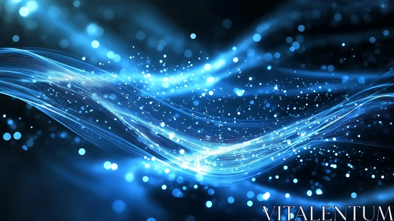 Blue light rivers drifting through a starry digital night.