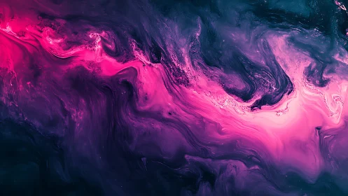 Neon pink cosmic swirl over deep indigo abstract field.