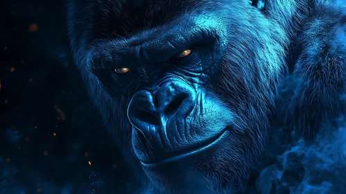 Majestic blue gorilla gazing with quiet, powerful calm.