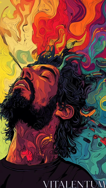 Color-swept daydream portrait in swirling liquid lines.