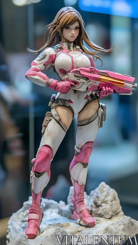 Pink-armored star sentinel poised on rocky outpost.