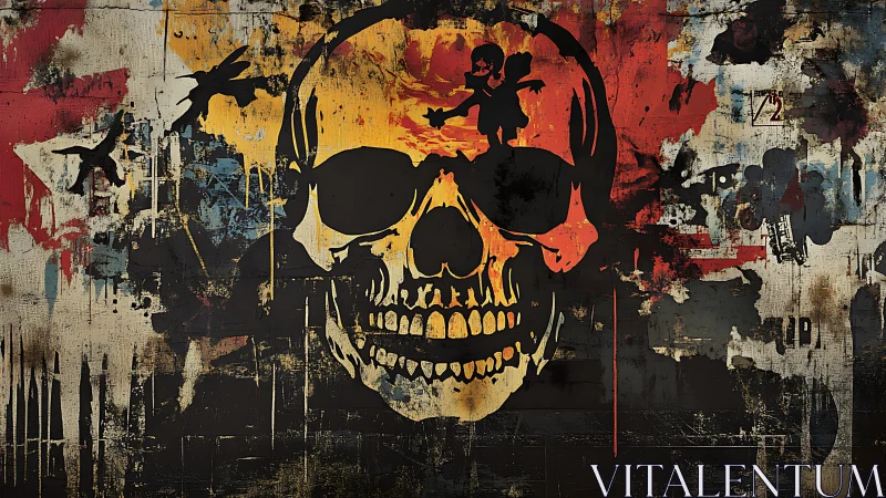 Bold urban skull mural glowing with moody street energy.