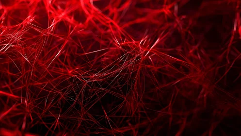 Abstract close-up of red fiber network with dramatic lighting.