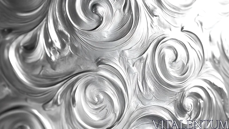 Silver storm of sculpted swirls glides across the canvas