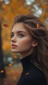 Gentle autumn portrait of a daydreaming girl in soft light.