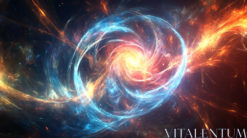 Cosmic energy vortex twists colliding blue and orange streams