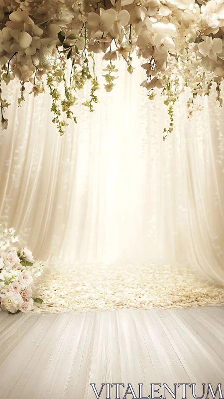 Ivory floral wedding backdrop with cascading orchids