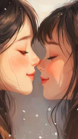 Two Female Figures with Closed Eyes in Profile Proximity