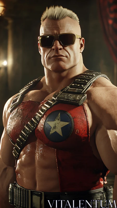 Hyperreal 3D render of muscular soldier with PBR armor and ammo belt