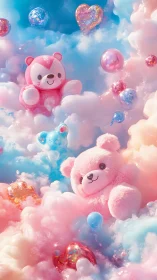 Adorable Teddy Bears Playing in Cotton Candy Clouds