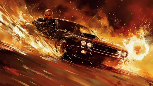 Muscle Car Ablaze: High-Speed Combustion Drama