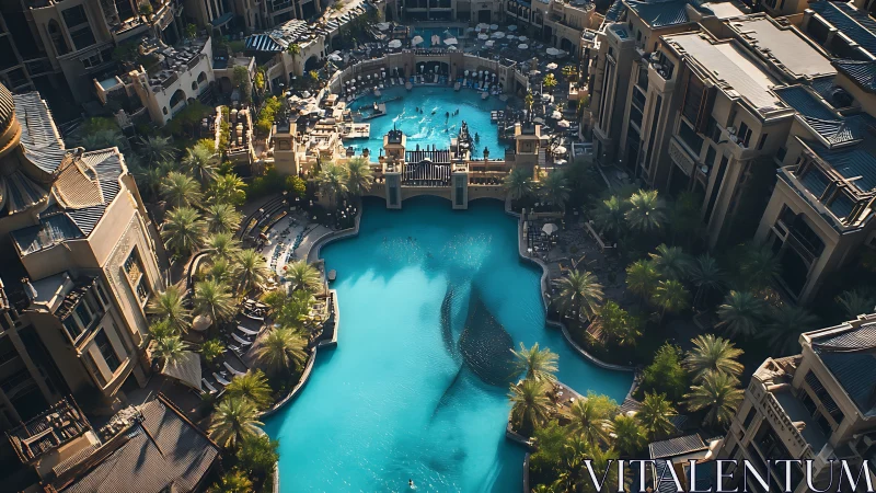 Turquoise Oasis Nestled Within Gleaming Urban Towers