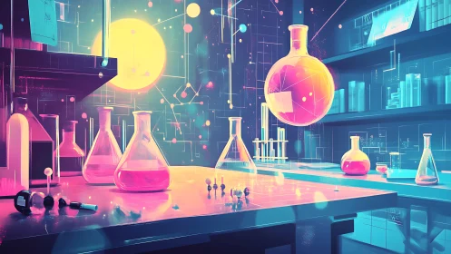 Neon alchemy lab where glowing beakers dream in code.
