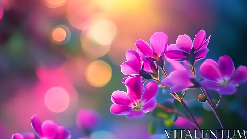 Vibrant Magenta Flowers Glowing in Dreamy Bokeh Light