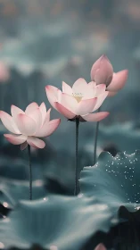 Digital rendering depicts pink lotus flowers above teal foliage