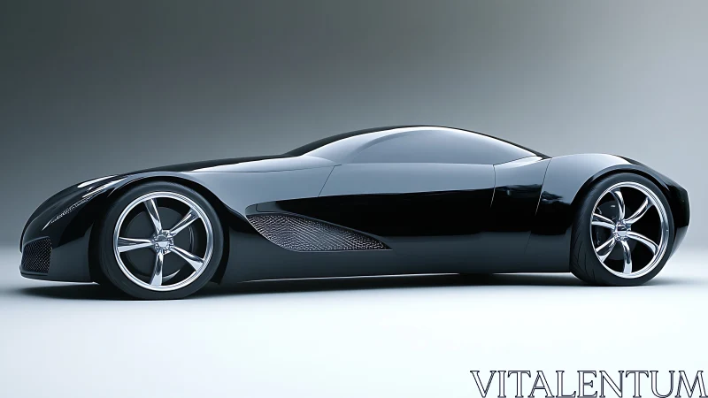 Streamlined black supercar showcases aerodynamic surfacing and glossy shaders