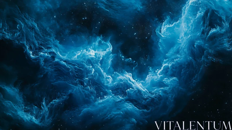 Cosmic blue nebula clouds swirling through deep space.