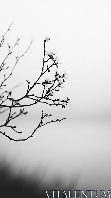 High-key monochrome study isolates sparse flowering branches crisply