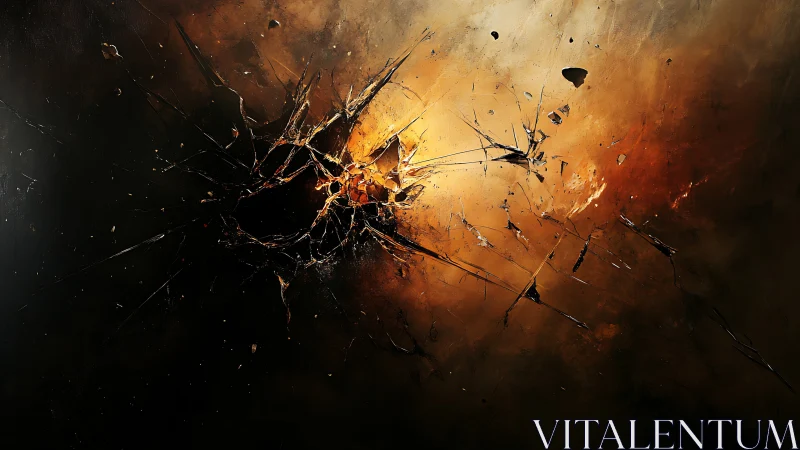 Shattered cosmic core erupts through dark molten void