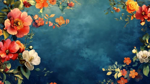 Blooms Dance Through Teal: A Vibrant Floral Symphony.