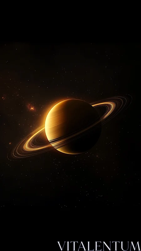 Ringlit Saturn drifting through ember-studded cosmic hush.