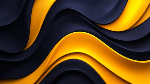 Black and yellow 3D waves with layered flowing curves.