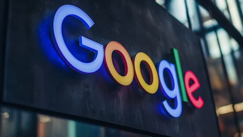 Illuminated Google wordmark with multi-color LED channel letters