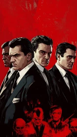 Stark noir portrait of suited gangsters with high-contrast inking